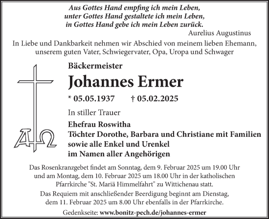 Traueranzeige von Johannes Ermer von Lausitzer Rundschau