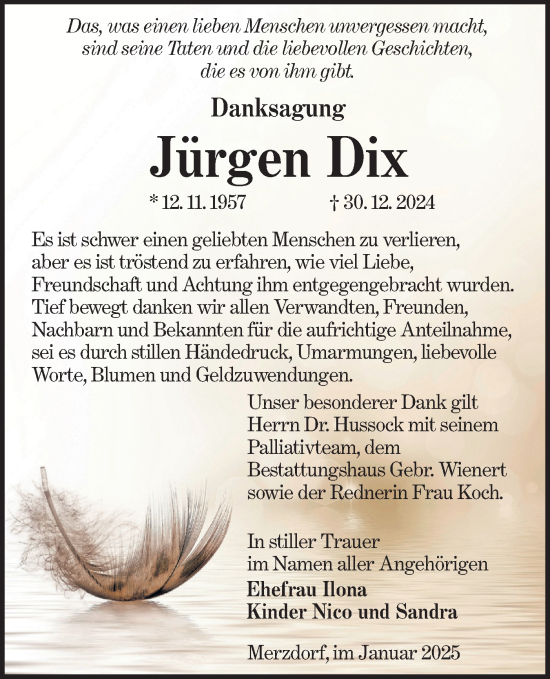 Traueranzeige von Jürgen Dix von Lausitzer Rundschau