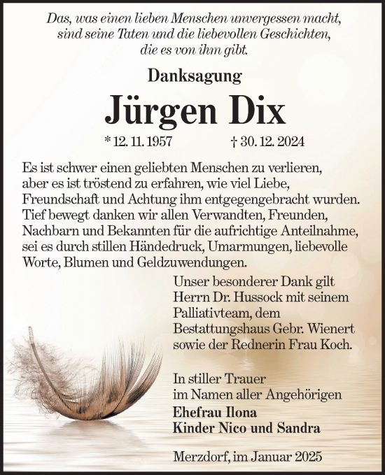 Traueranzeige von Jürgen Dix von Lausitzer Rundschau