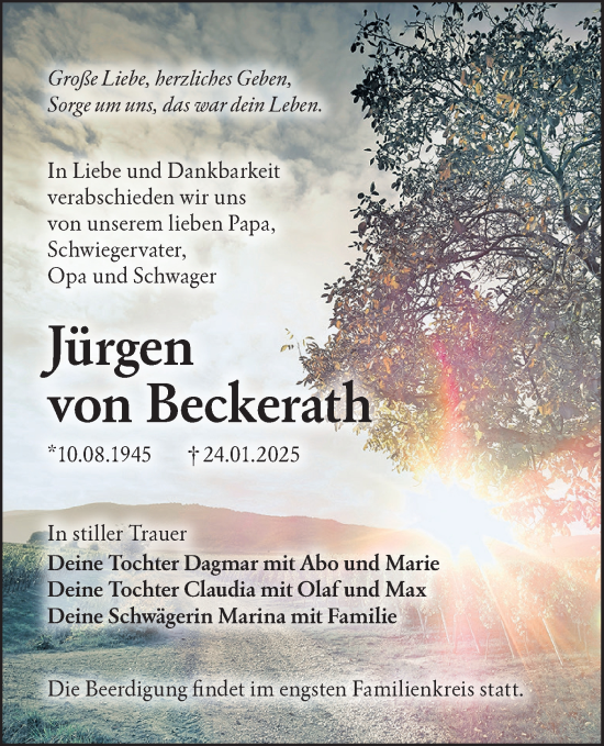 Traueranzeige von Jürgen von Beckerath von Lausitzer Rundschau