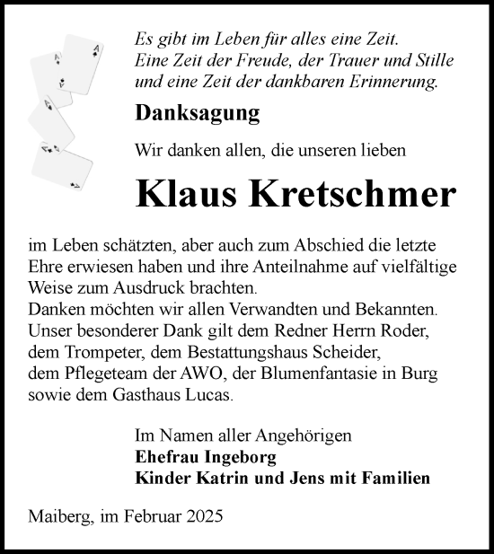 Traueranzeige von Klaus Kretschmer von Lausitzer Rundschau
