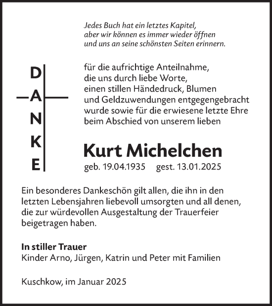 Traueranzeige von Kurt Michelchen von Lausitzer Rundschau