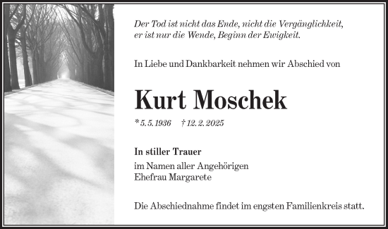 Traueranzeige von Kurt Moschek von Lausitzer Rundschau