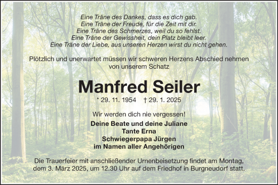 Traueranzeige von Manfred Seiler von Lausitzer Rundschau