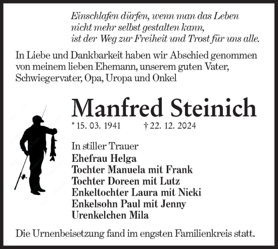 Traueranzeige von Manfred Steinich von Lausitzer Rundschau