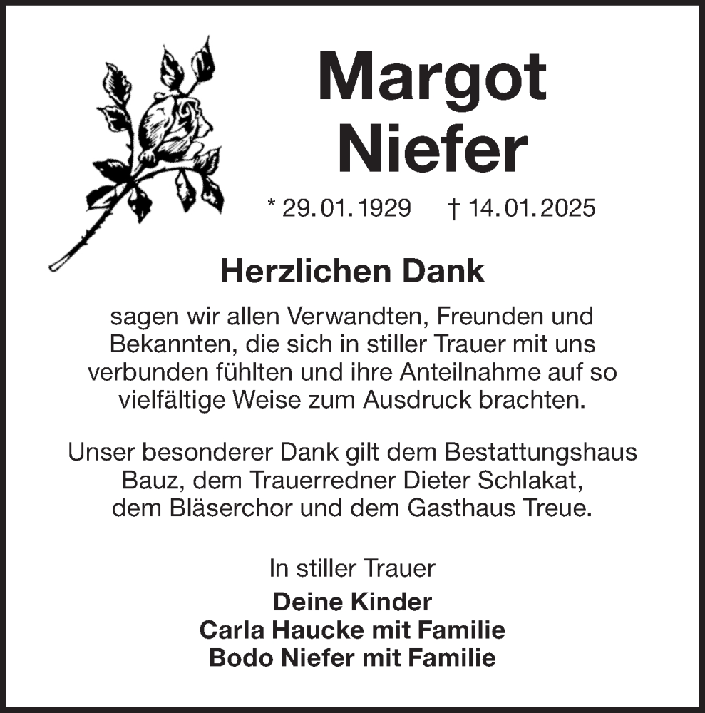  Traueranzeige für Margot Niefer vom 22.02.2025 aus Lausitzer Rundschau