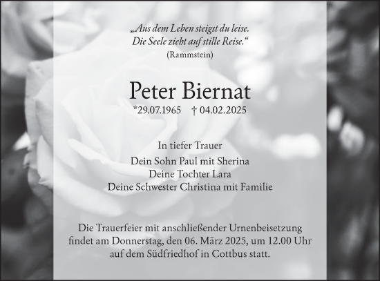 Traueranzeige von Peter Biernat von Lausitzer Rundschau