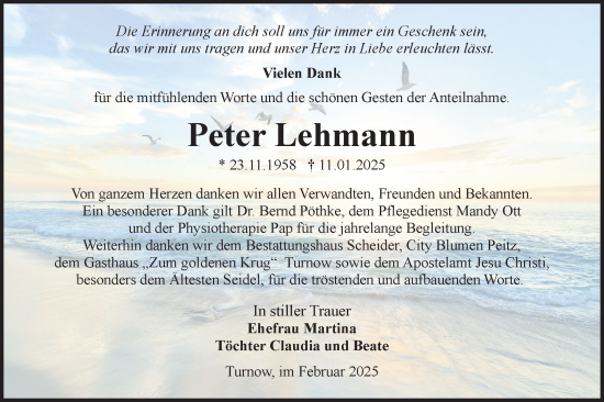Traueranzeige von Peter Lehmann von Lausitzer Rundschau