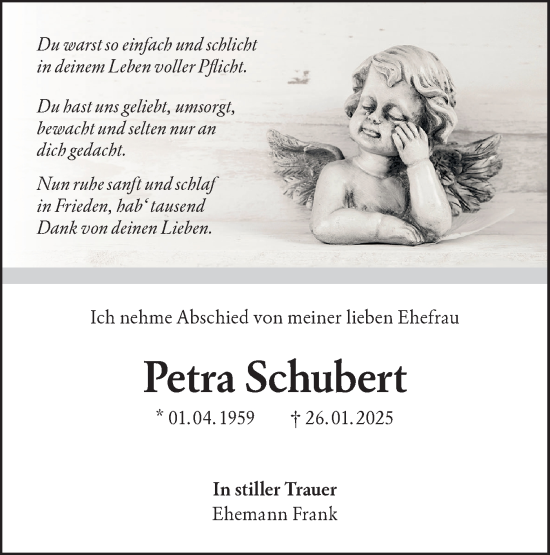 Traueranzeige von Petra Schubert von Lausitzer Rundschau