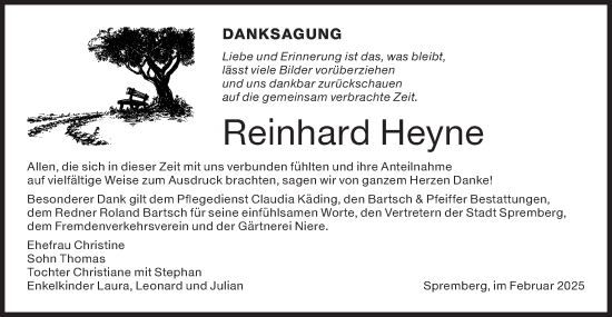 Traueranzeige von Reinhard Heyne von Lausitzer Rundschau