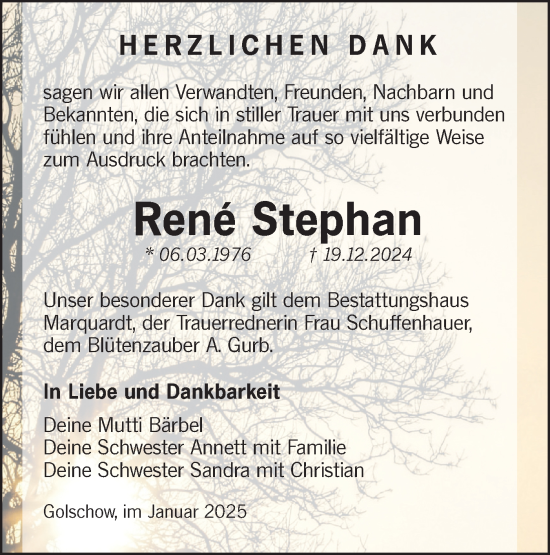 Traueranzeige von Rene Stephan von Lausitzer Rundschau