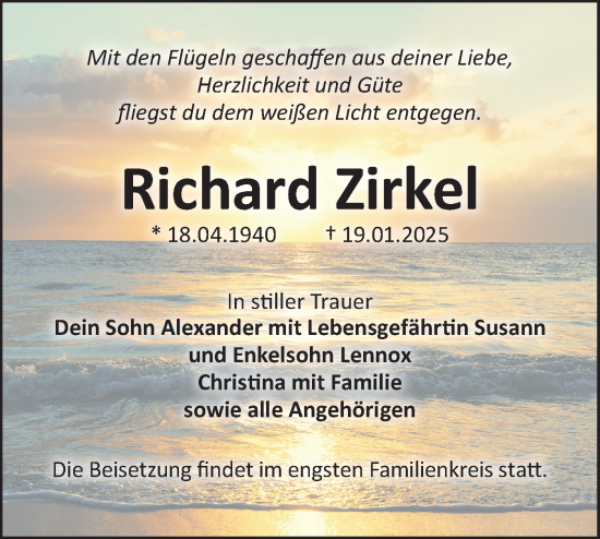 Traueranzeige von Richard Zirkel von Lausitzer Rundschau