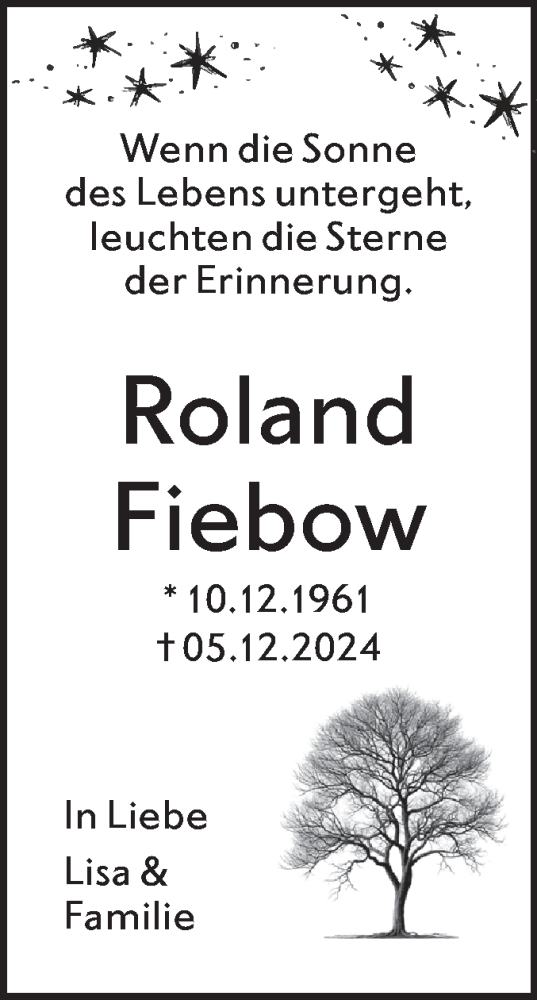 Traueranzeige von Roland Fiebow von Lausitzer Rundschau