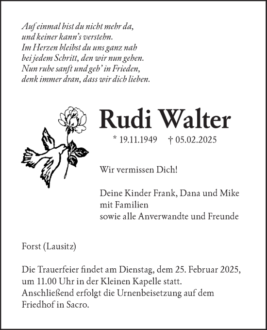 Traueranzeige von Rudi Walter von Lausitzer Rundschau