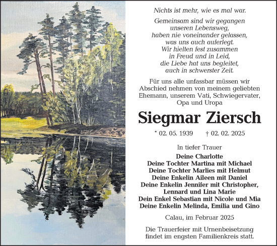 Traueranzeige von Siegmar Ziersch von Lausitzer Rundschau