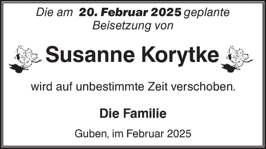 Traueranzeige von Susanne Korytke von Lausitzer Rundschau