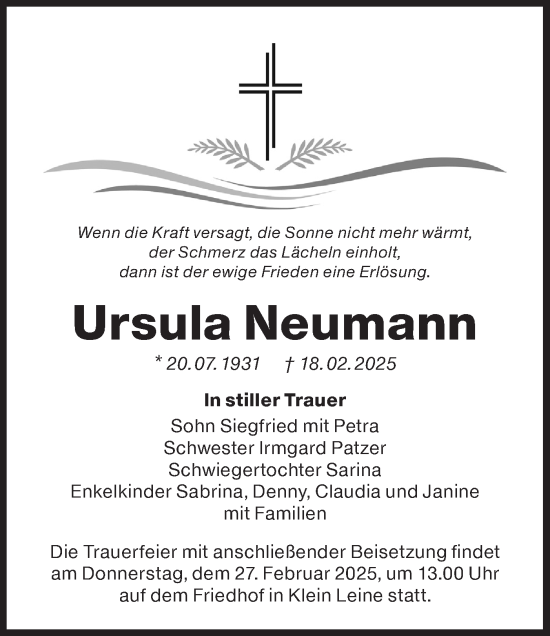 Traueranzeige von Ursula Neumann von Lausitzer Rundschau