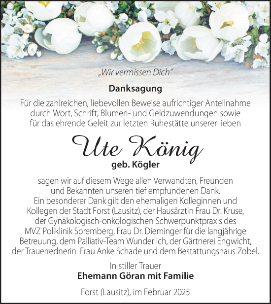 Traueranzeige von Ute König von Lausitzer Rundschau
