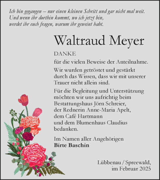 Traueranzeige von Waltraud Meyer von Lausitzer Rundschau