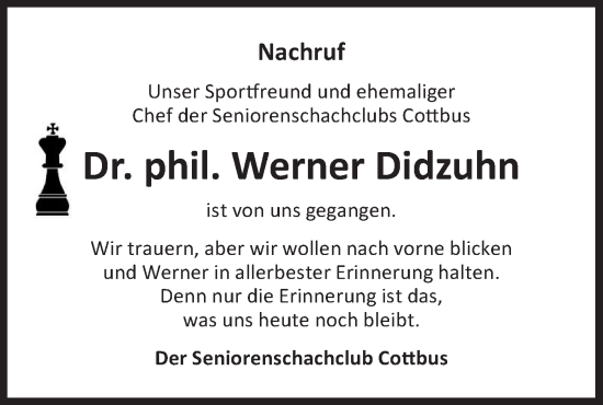 Traueranzeige von Werner Didzuhn von Lausitzer Rundschau