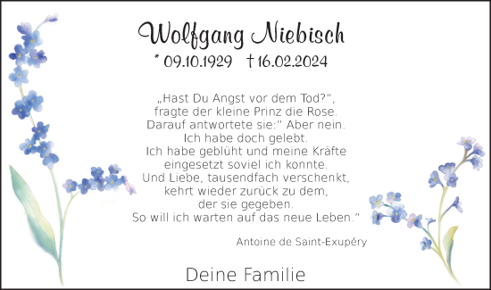 Traueranzeige von Wolfgang Niebisch von Lausitzer Rundschau