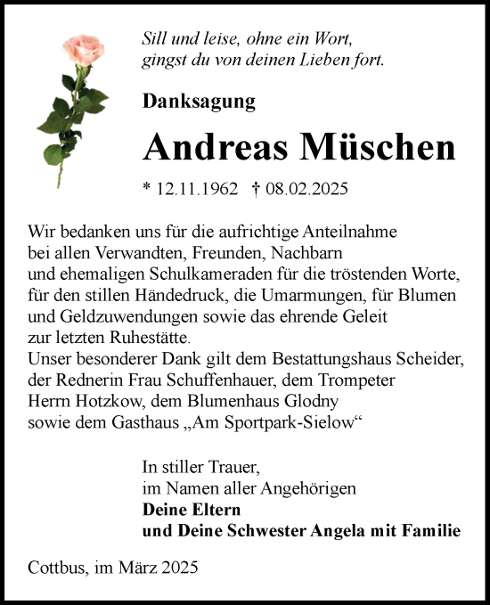 Traueranzeige von Andreas Müschen von Lausitzer Rundschau