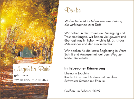 Traueranzeige von Angelika Buhl von Lausitzer Rundschau