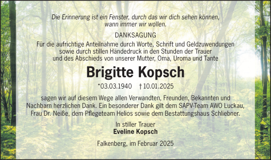 Traueranzeige von Brigitte Kopsch von Lausitzer Rundschau