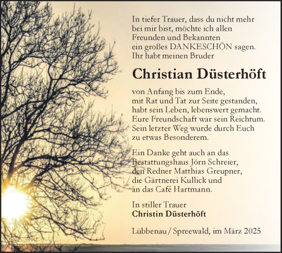 Traueranzeige von Christian Düsterhöft von Lausitzer Rundschau