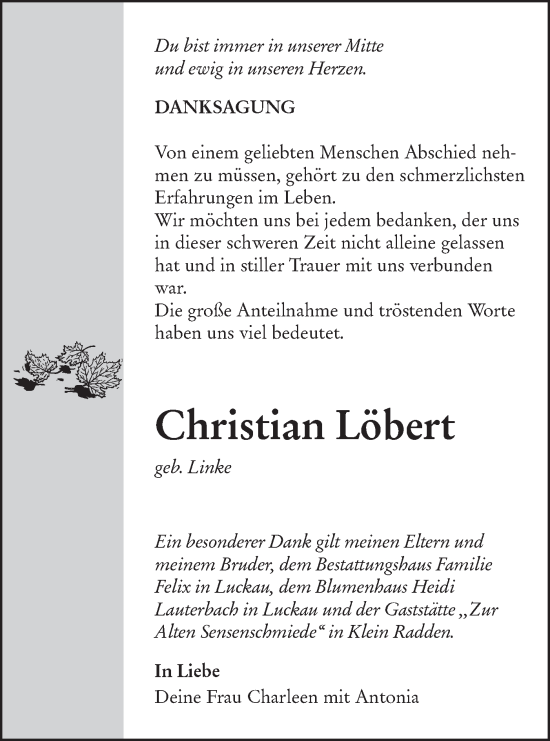 Traueranzeige von Christian Löbert von Lausitzer Rundschau