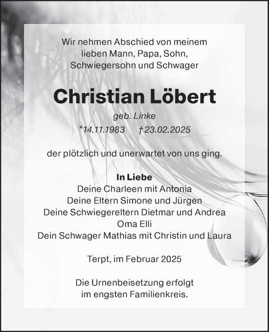 Traueranzeige von Christian Löbert von Lausitzer Rundschau