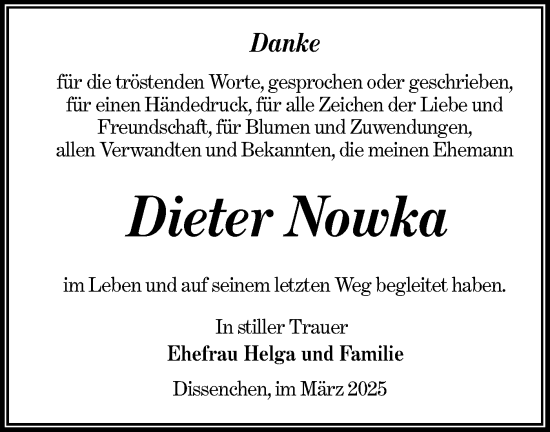 Traueranzeige von Dieter Nowka von Lausitzer Rundschau