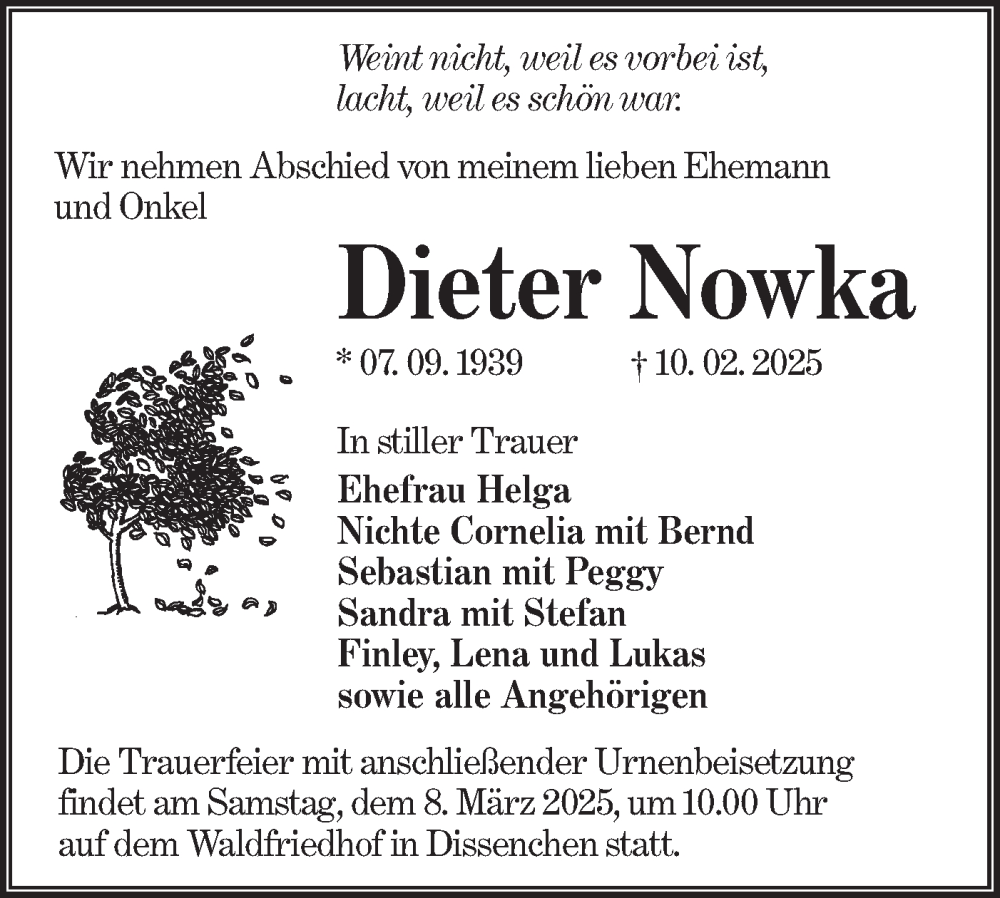  Traueranzeige für Dieter Nowka vom 01.03.2025 aus Lausitzer Rundschau