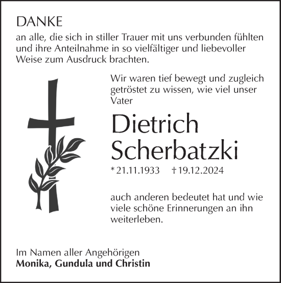 Traueranzeige von Dietrich Scherbatzki von Lausitzer Rundschau
