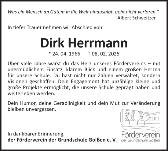 Traueranzeige von Dirk Herrmann von Lausitzer Rundschau