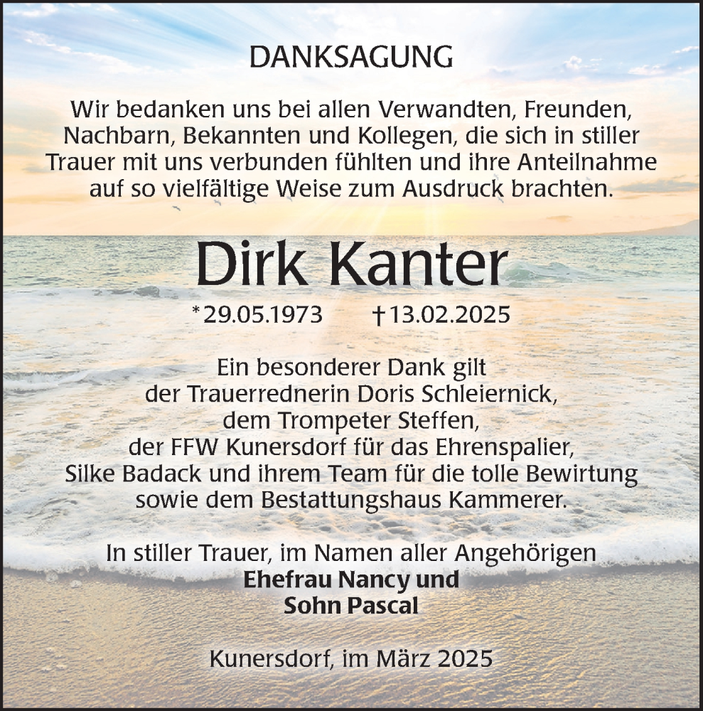  Traueranzeige für Dirk Kanter vom 29.03.2025 aus Lausitzer Rundschau