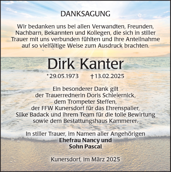 Traueranzeige von Dirk Kanter von Lausitzer Rundschau