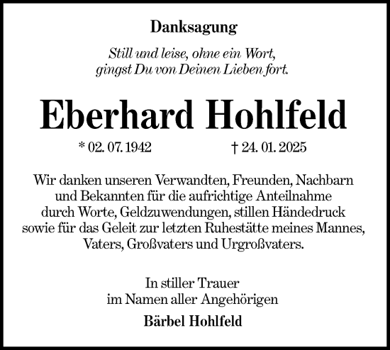 Traueranzeige von Eberhard Hohlfeld von Lausitzer Rundschau