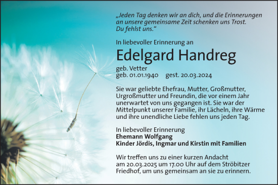 Traueranzeige von Edelgard Handreg von Lausitzer Rundschau