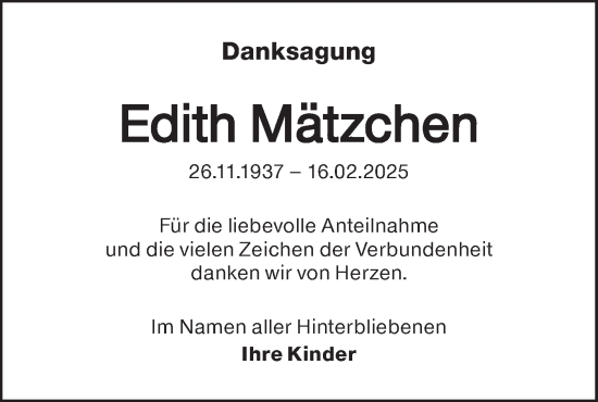 Traueranzeige von Edith Mätzchen von Lausitzer Rundschau
