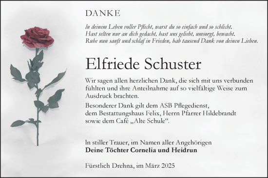 Traueranzeige von Elfriede Schuster von Lausitzer Rundschau