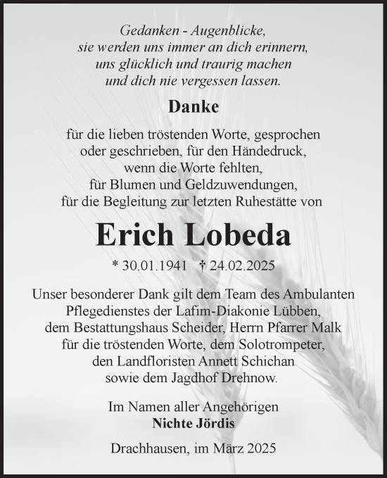 Traueranzeige von Erich Lobeda von Lausitzer Rundschau
