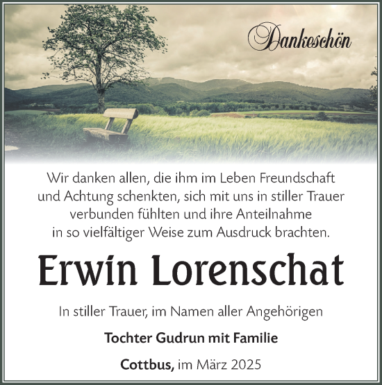 Traueranzeige von Erwin Lorenschat von Lausitzer Rundschau