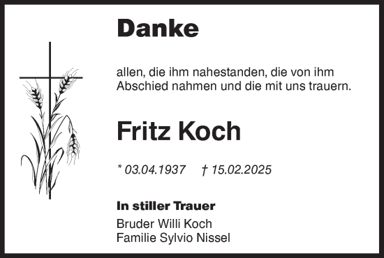 Traueranzeige von Fritz Koch von Lausitzer Rundschau