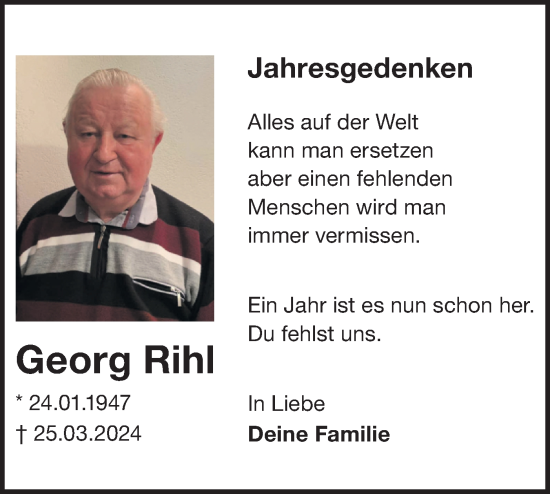 Traueranzeige von Georg Rihl von Lausitzer Rundschau