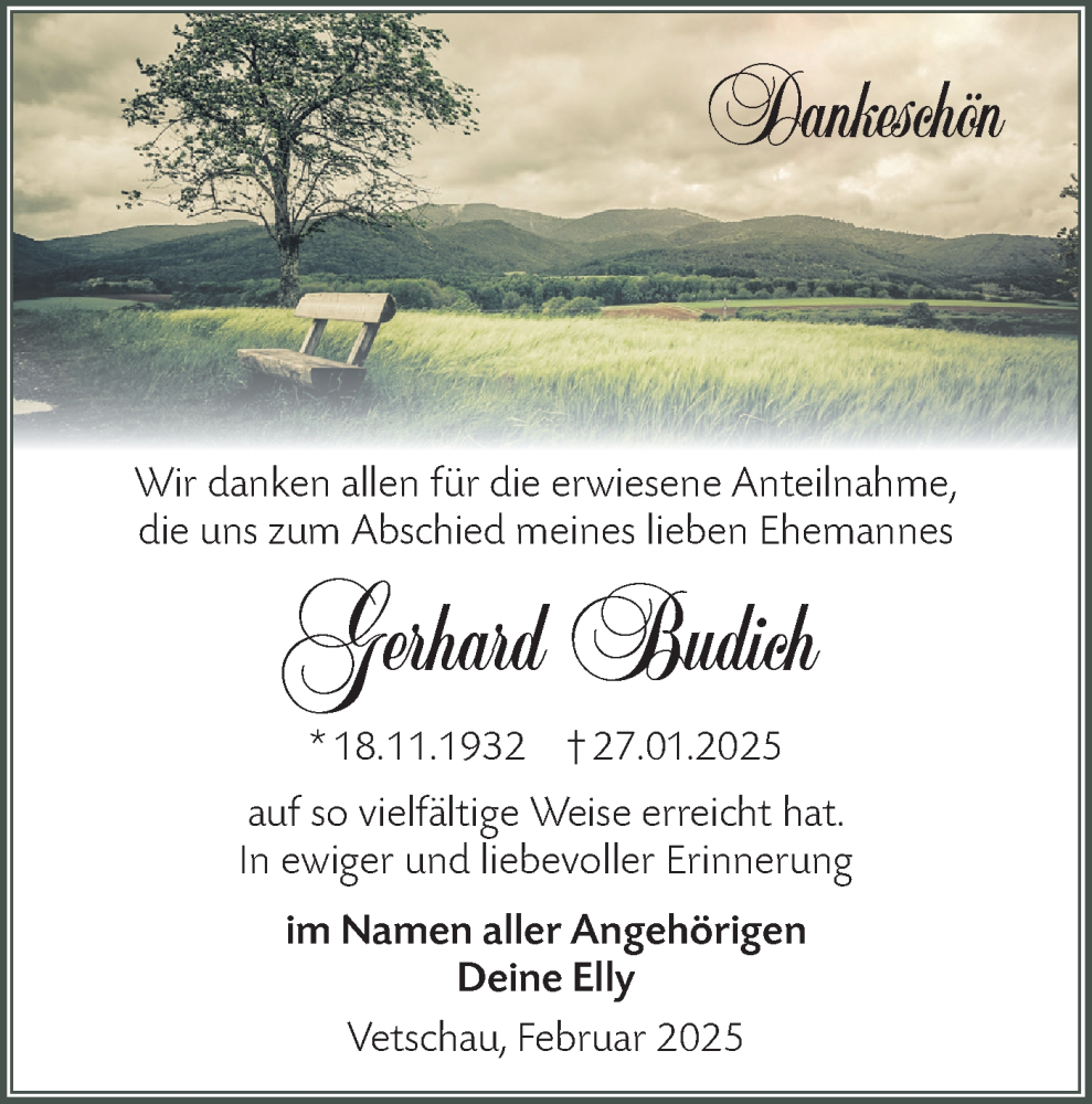  Traueranzeige für Gerhard Budich vom 01.03.2025 aus Lausitzer Rundschau