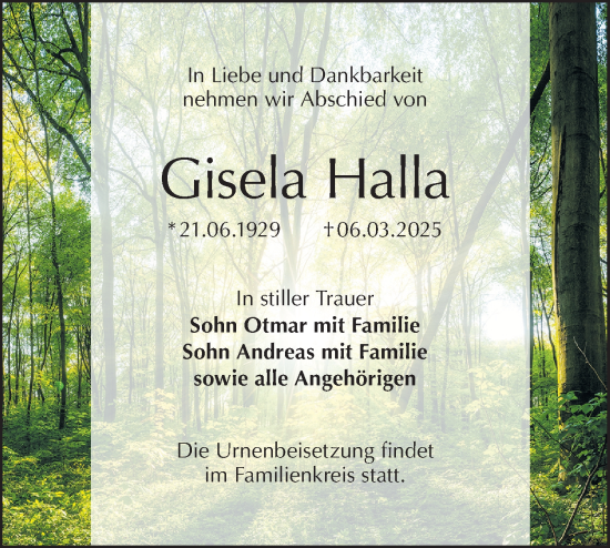 Traueranzeige von Gisela Halla von Lausitzer Rundschau