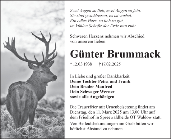 Traueranzeige von Günter Brummack von Lausitzer Rundschau