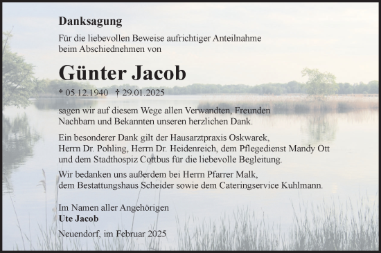 Traueranzeige von Günter Jacob von Lausitzer Rundschau
