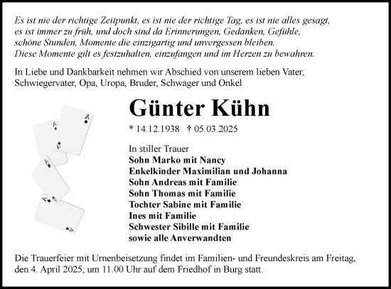 Traueranzeige von Günter Kühn von Lausitzer Rundschau